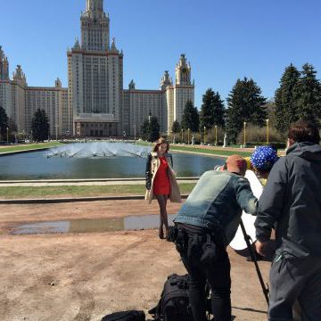 Shooting a video for the song “Love in Moscow” 